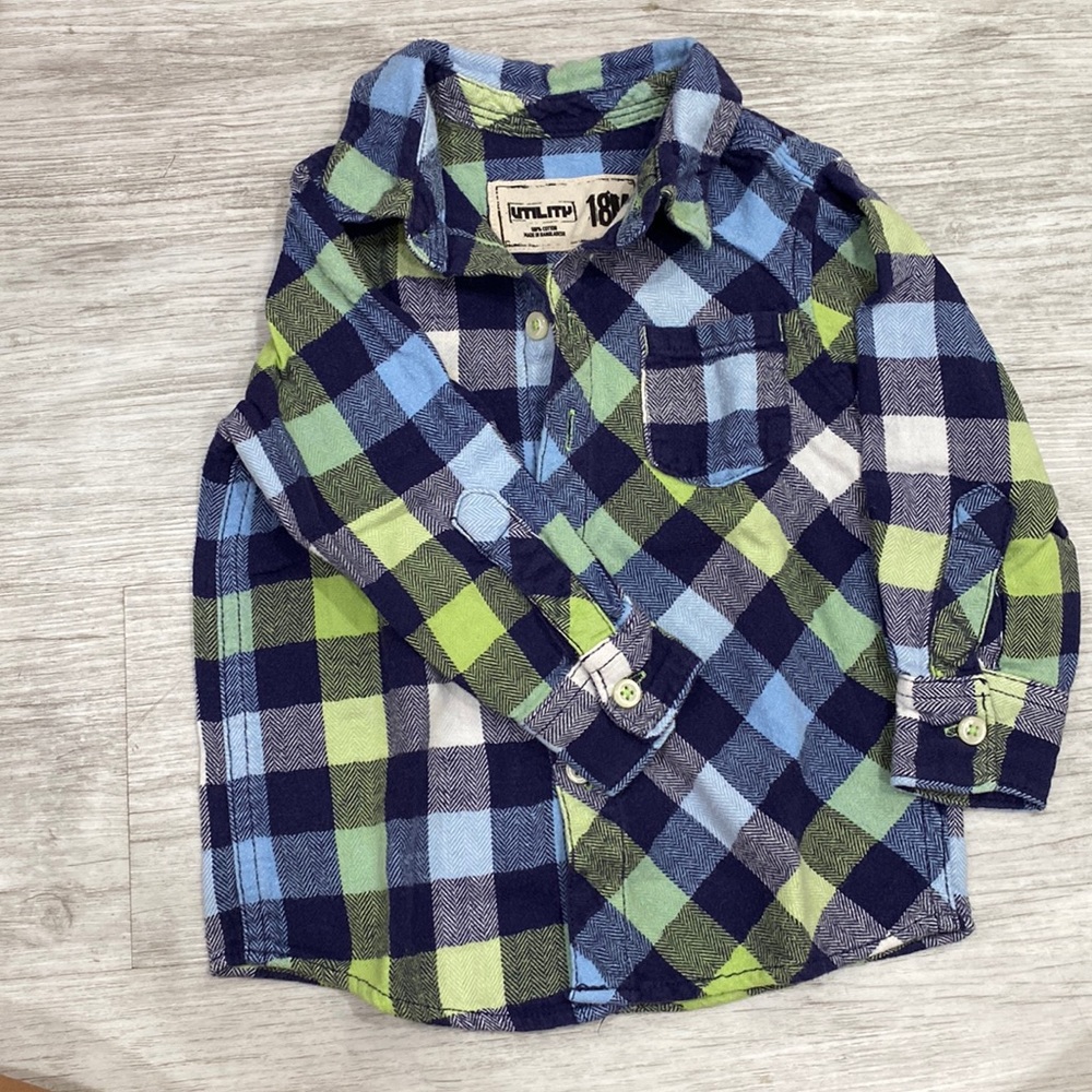 Utility. Flannel button down. Size 18 month.